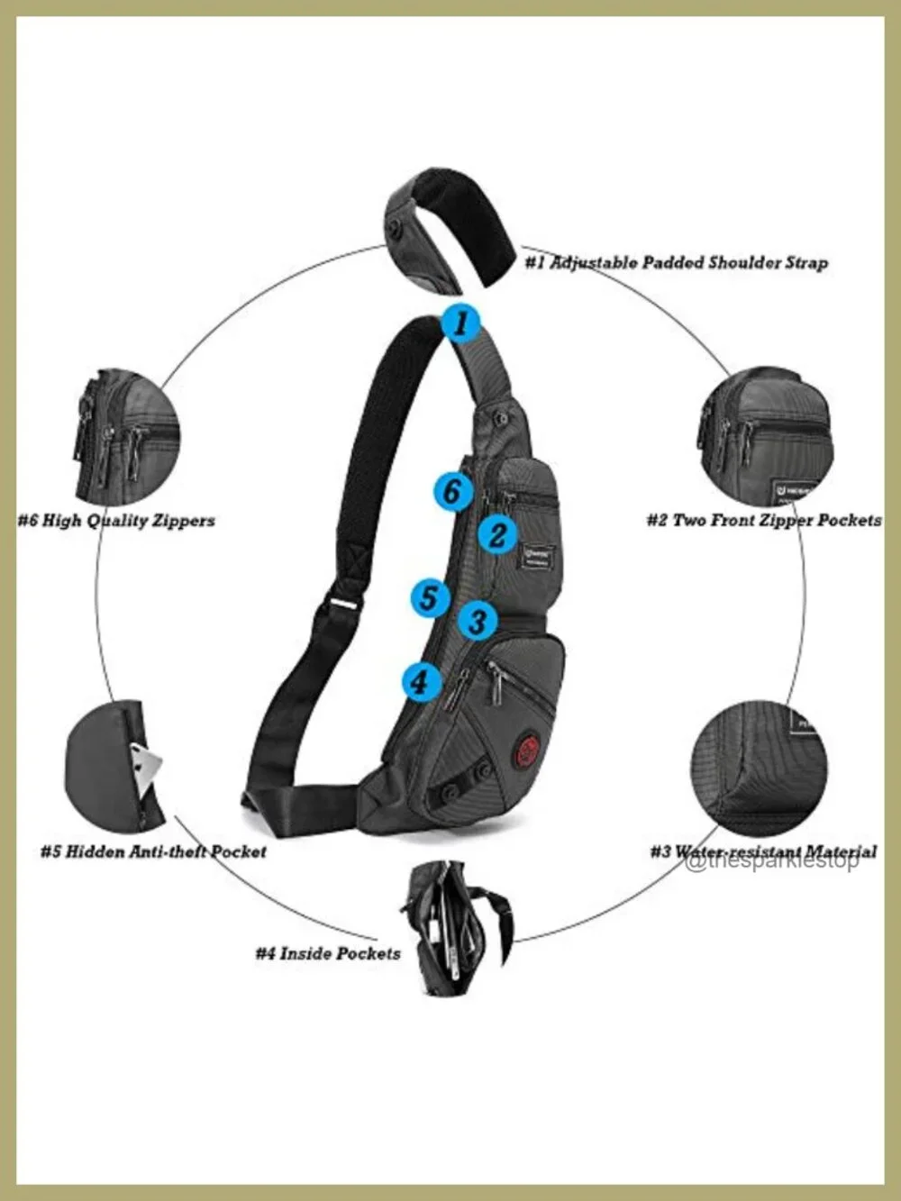 Nylon Sling Bag Crossbody Backpack for Travel Hiking Concealed Carry